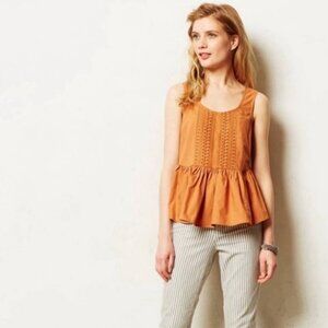 Anthropologie | Vanessa Virginia | Sienna Eyelet Peplum Top | Size 2